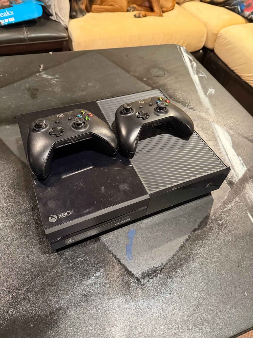 Xbox One Console with Two Black Wireless Controllers -